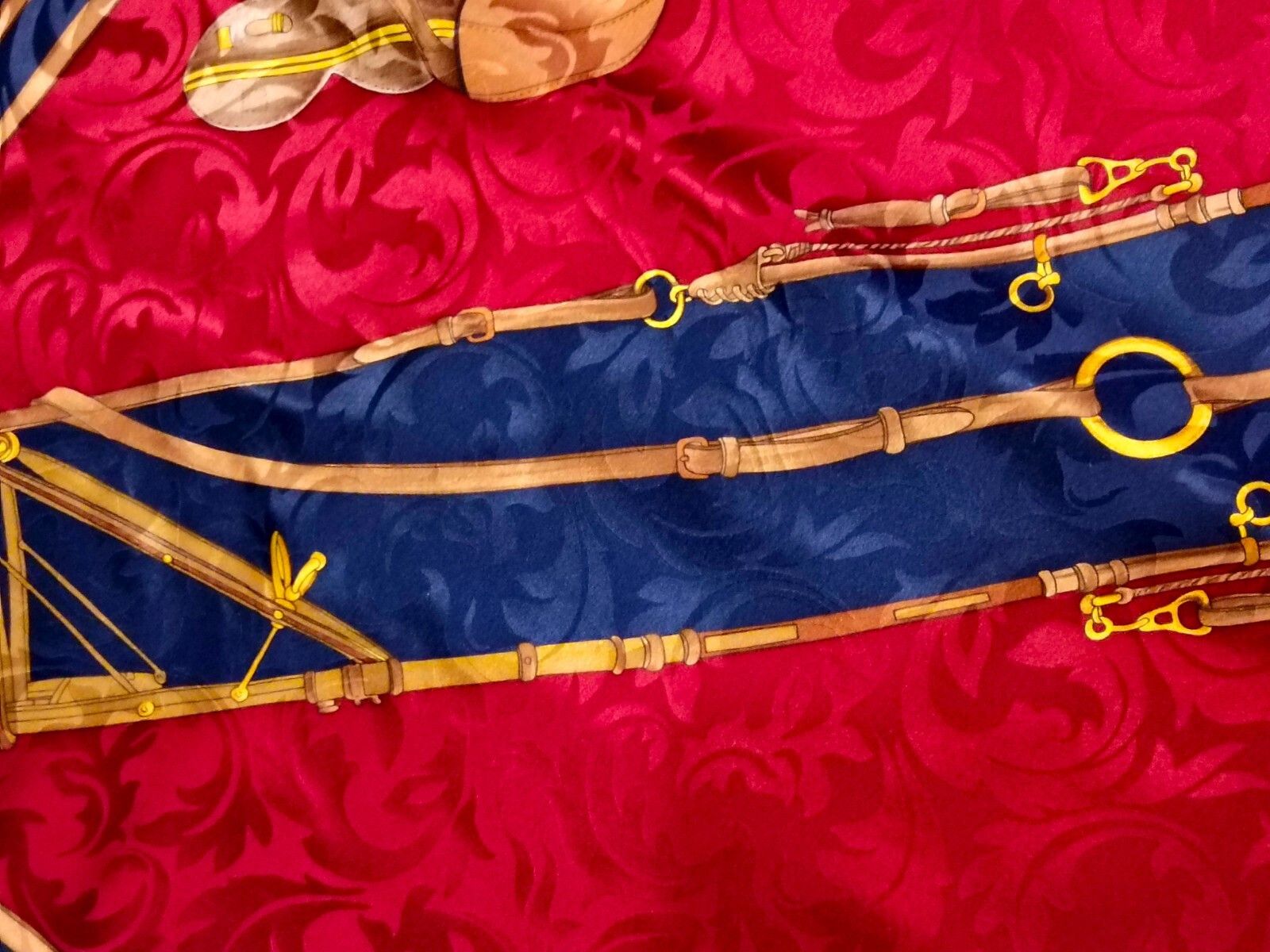 Other JEAN PAREL Paris Horse Jockey Blue Red Gold Silk Scarf Size ONE SIZE - 8 Thumbnail