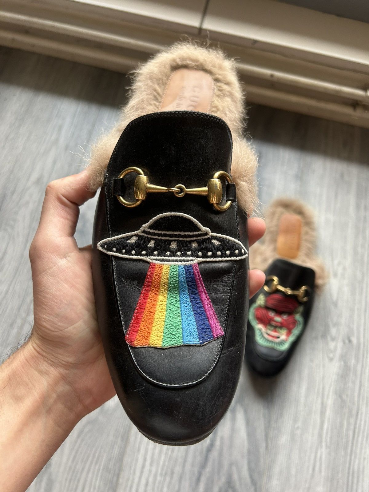 Gucci Rainbow UFO & Demon Embroidery Princetown Mules Size US 7.5 / EU 40-41 - 4 Thumbnail