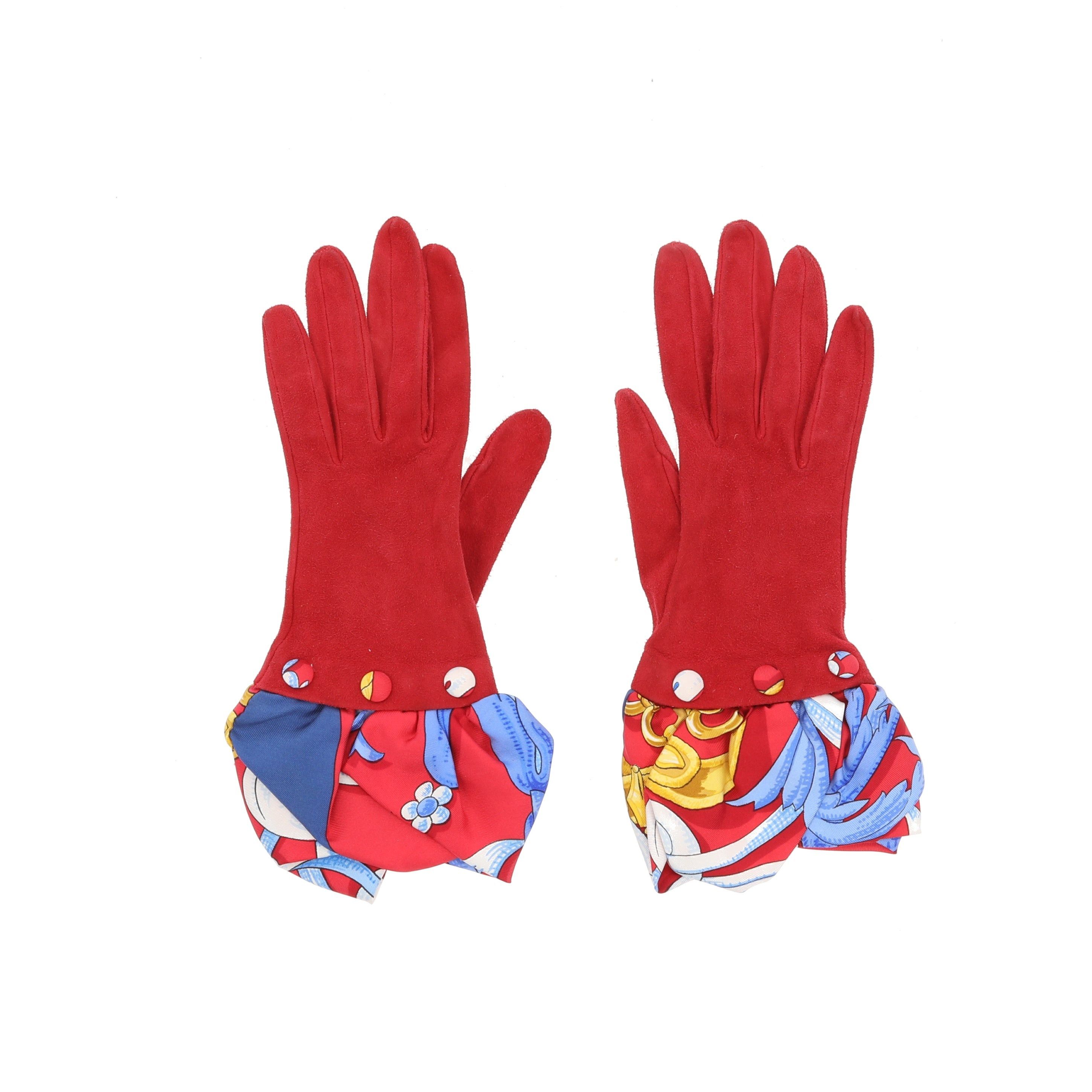 image of Hermes Gloves In Red Suede, Women's