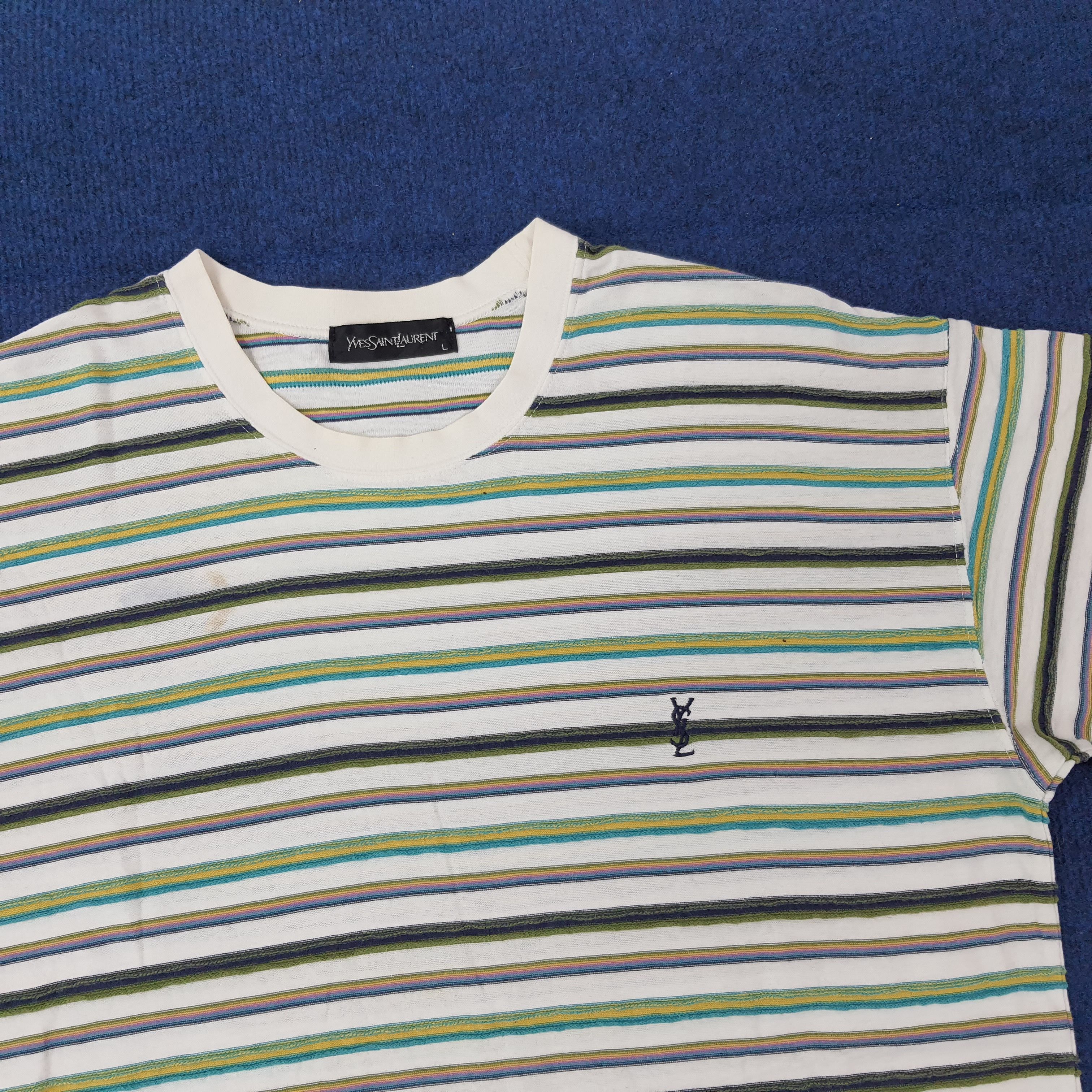 Yves Saint Laurent Vintage Yves Saint Laurent Striped Designer Tshirt C259N2 Size US L / EU 52-54 / 3 - 2 Thumbnail