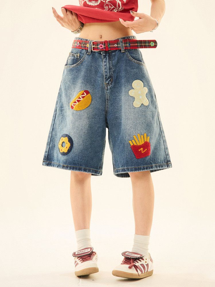 Japanese Brand American retro hamburger fries embroidered denim shorts Size US 32 / EU 48 - 1 Thumbnail