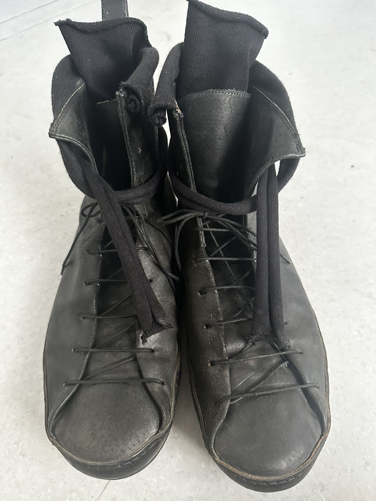 Pre-owned M.a+ Double-fold High Top Sneaker Reverse Leather In Black