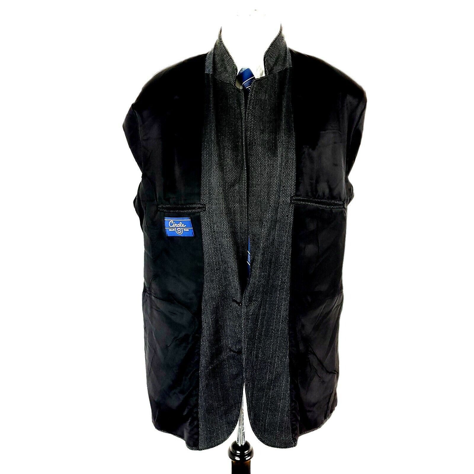 Vintage Circle Silk Rayon 2 Button Sport Coat 42L Black Green Long W Size 42L - 9 Thumbnail