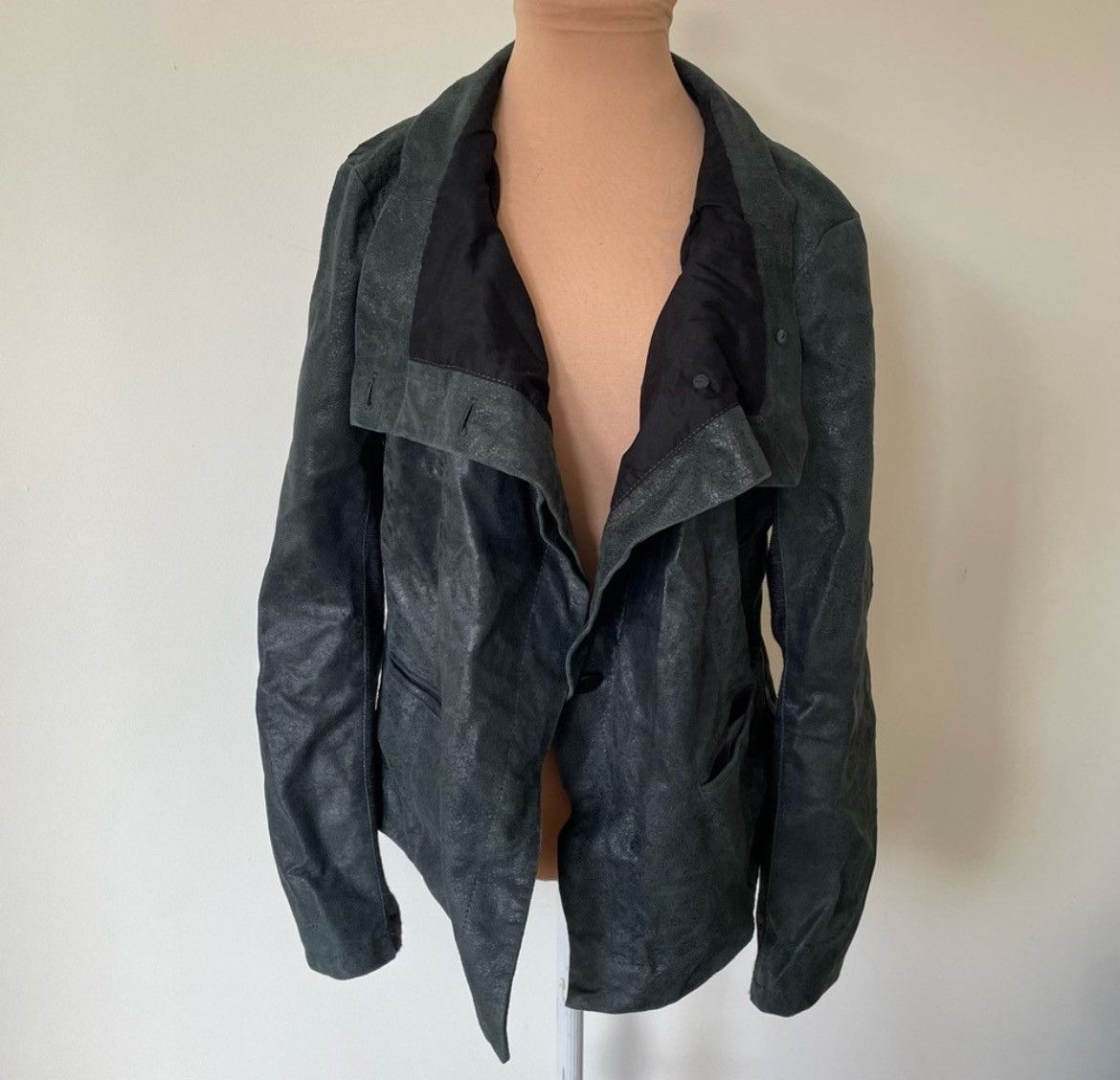 Gimo's Gimo's GMS-75 Distressed Black High Cowl Neck Leather Jacket Size 3XL / US 20-22 - 5 Thumbnail