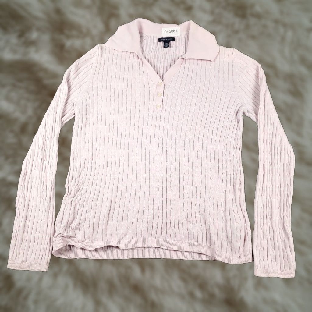 Tommy Hilfiger Tommy Hilfiger Pink Crew Neck Cable Knit Pullover Sweater Womens Large Size L / US 10 / IT 46 - 1 Thumbnail