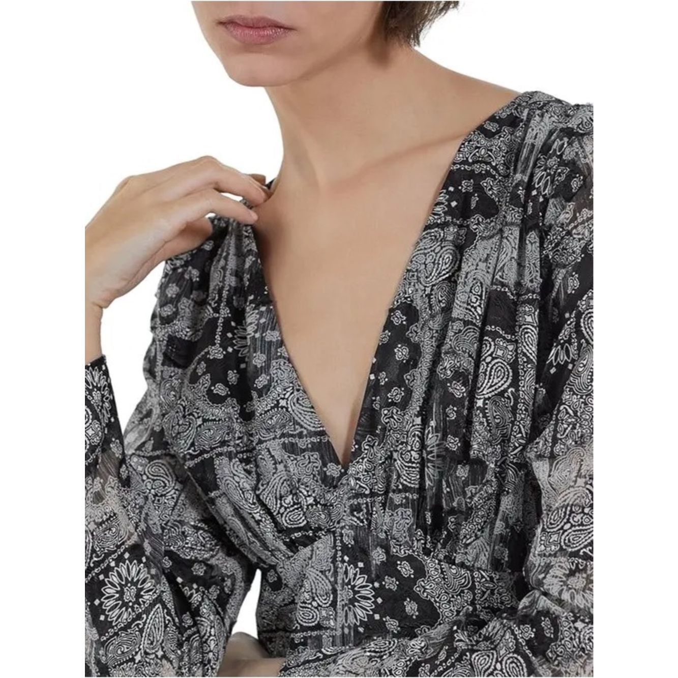 The Kooples NWT The Kooples Bandana Print V-Neck Midi Dress Black & Whi Size S / US 4 / IT 40 - 4 Thumbnail