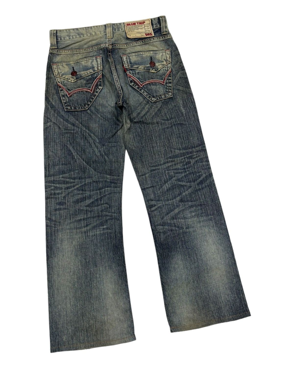 Le Grande Bleu (L.G.B.) 🔥EDWIN 503 BLUE TRIP FLARE RUSTY GRUNGE DENIM JEANS Size 31" - 4 Thumbnail
