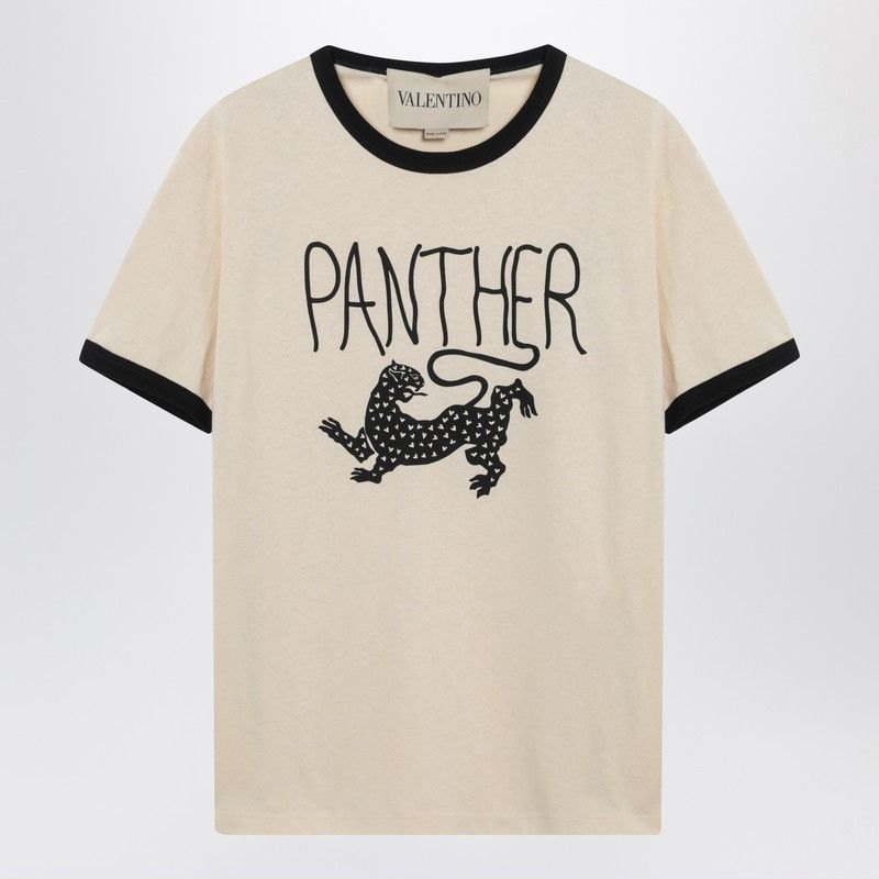 Valentino Valentino Butter-Colored T-Shirt With Panther Print Size US M / EU 48-50 / 2 - 1 Thumbnail