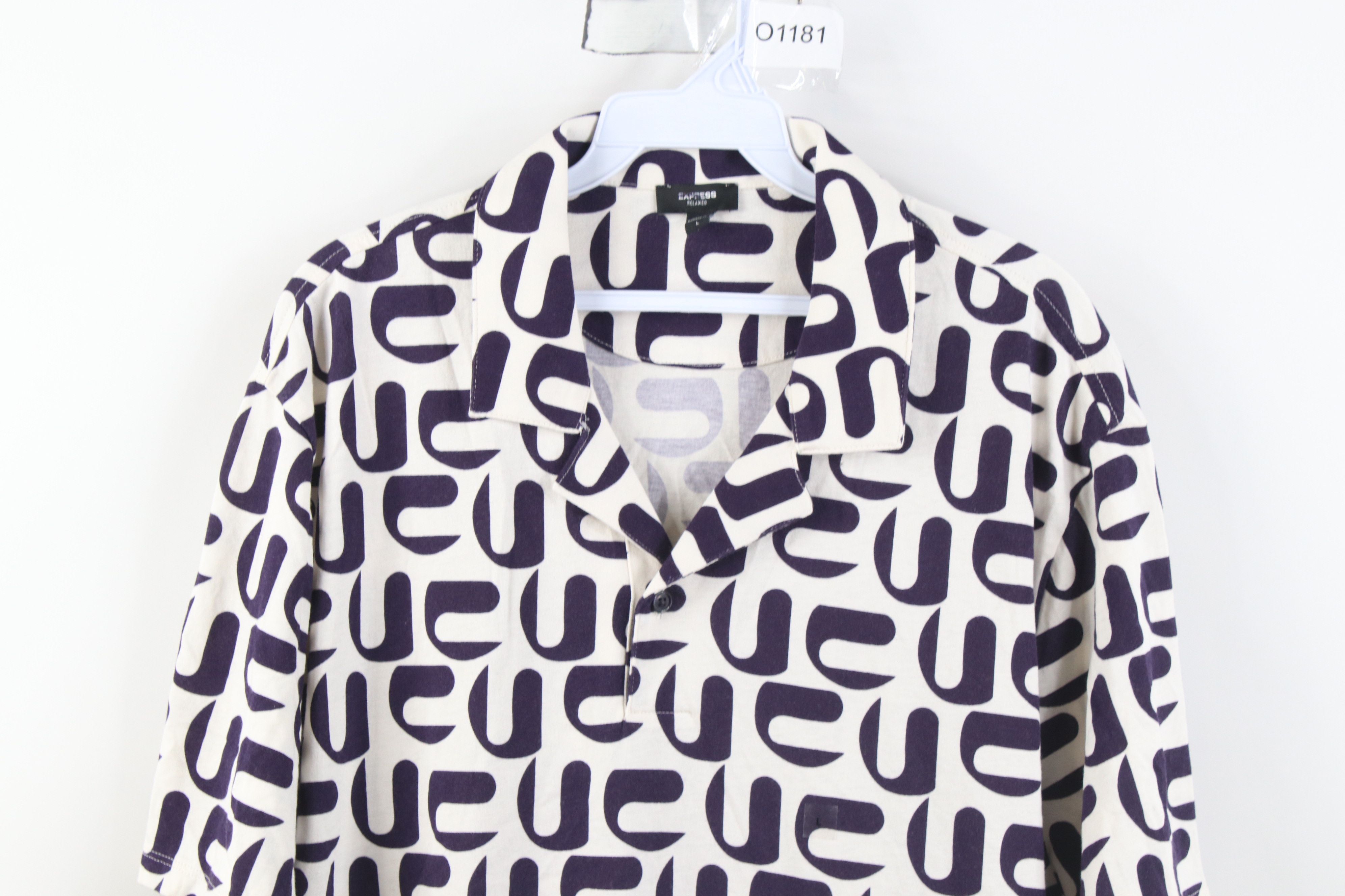 Express New Express Fit Camp Collar Geometric Collared Polo Shirt Size US L / EU 52-54 / 3 - 2 Thumbnail