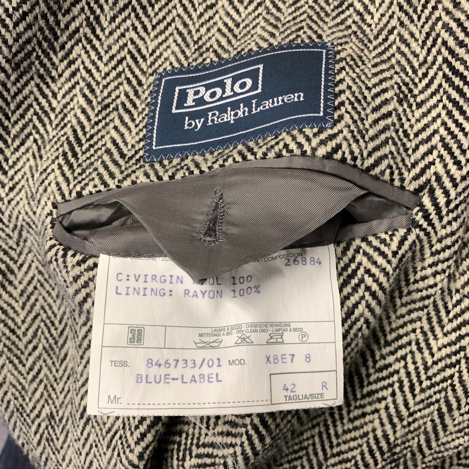 Polo Ralph Lauren Polo Ralph Lauren 42 Beige Black Herringbone Wool Sport Coat Size 42R - 6 Thumbnail