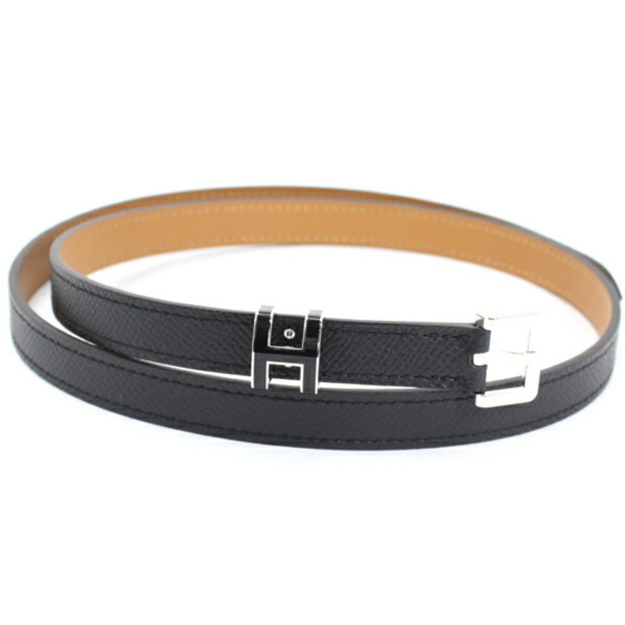 image of Hermes Belt Pop H 15Mm 75Cm Ladies Black Epson Hermes Leather U Engraved Fashion Accent Box T4782, 