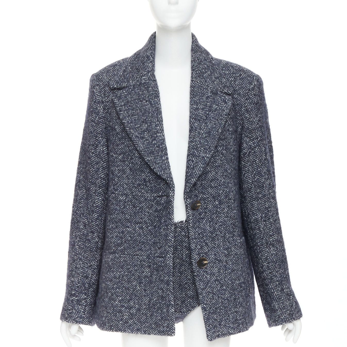Christopher Esber CHRISTOPHER ESBER Luminary navy herringbone alpaca wool oversizied blazer micro shorts set UK8 S Size S / US 4 / IT 40 - 1 Thumbnail
