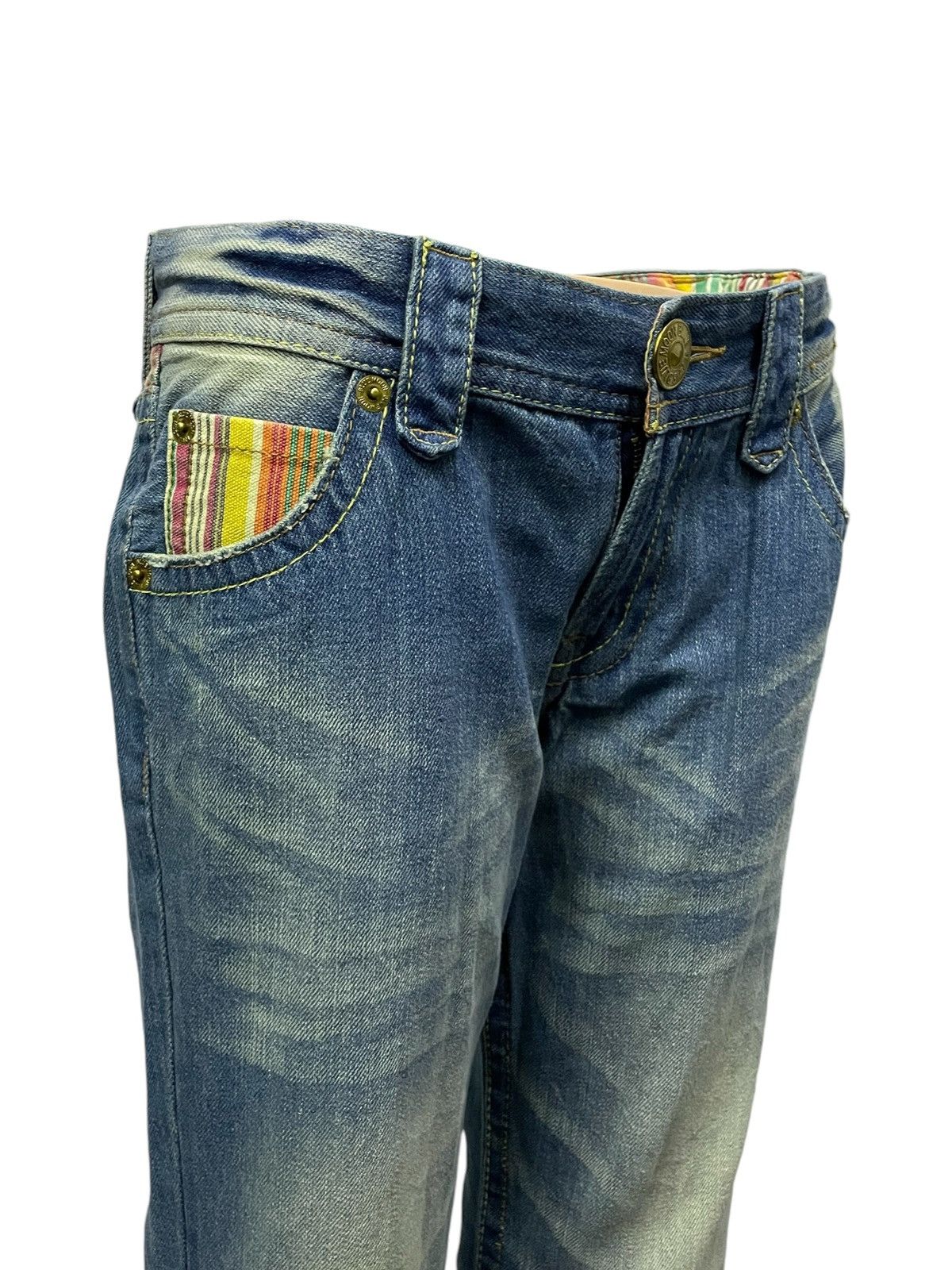 Japan Blue Vintage Blue Moon Blue Embroidery Tartan Plaid Junya Style Size 29" - 7 Thumbnail