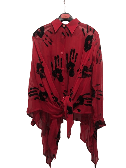 Jean Paul Gaultier 1991 "Hands" Print Oversized Red Shirt Size L / US 10 / IT 46 - 2 Thumbnail