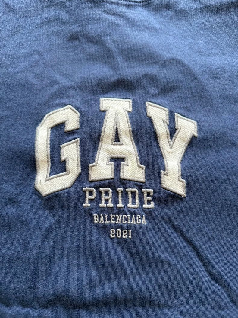 Balenciaga Balenciaga Navy GAY embroidered logo short sleeves Size US L / EU 52-54 / 3 - 3 Thumbnail