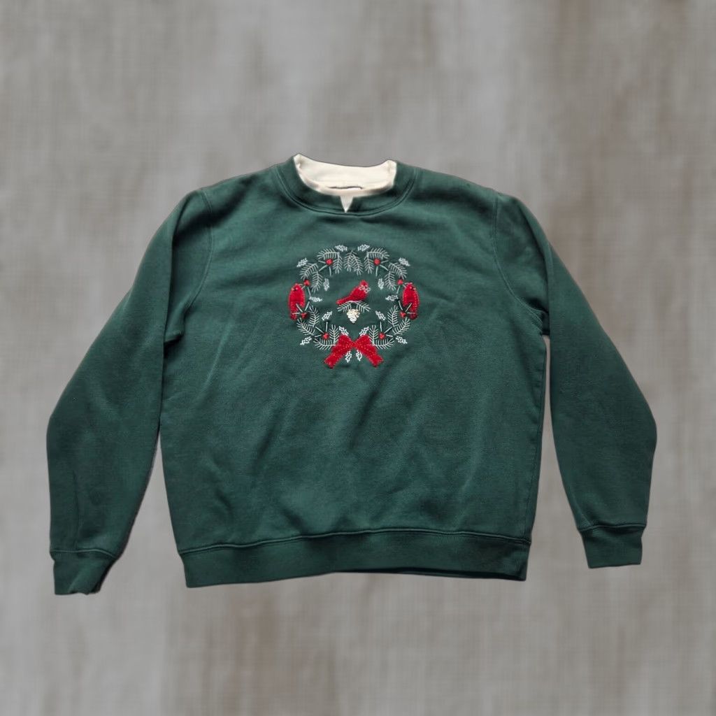 Vintage Baxter Sweatshirt Green Holiday Embroidered Crew Neck Pullover Women's M Size M / US 6-8 / IT 42-44 - 1 Thumbnail