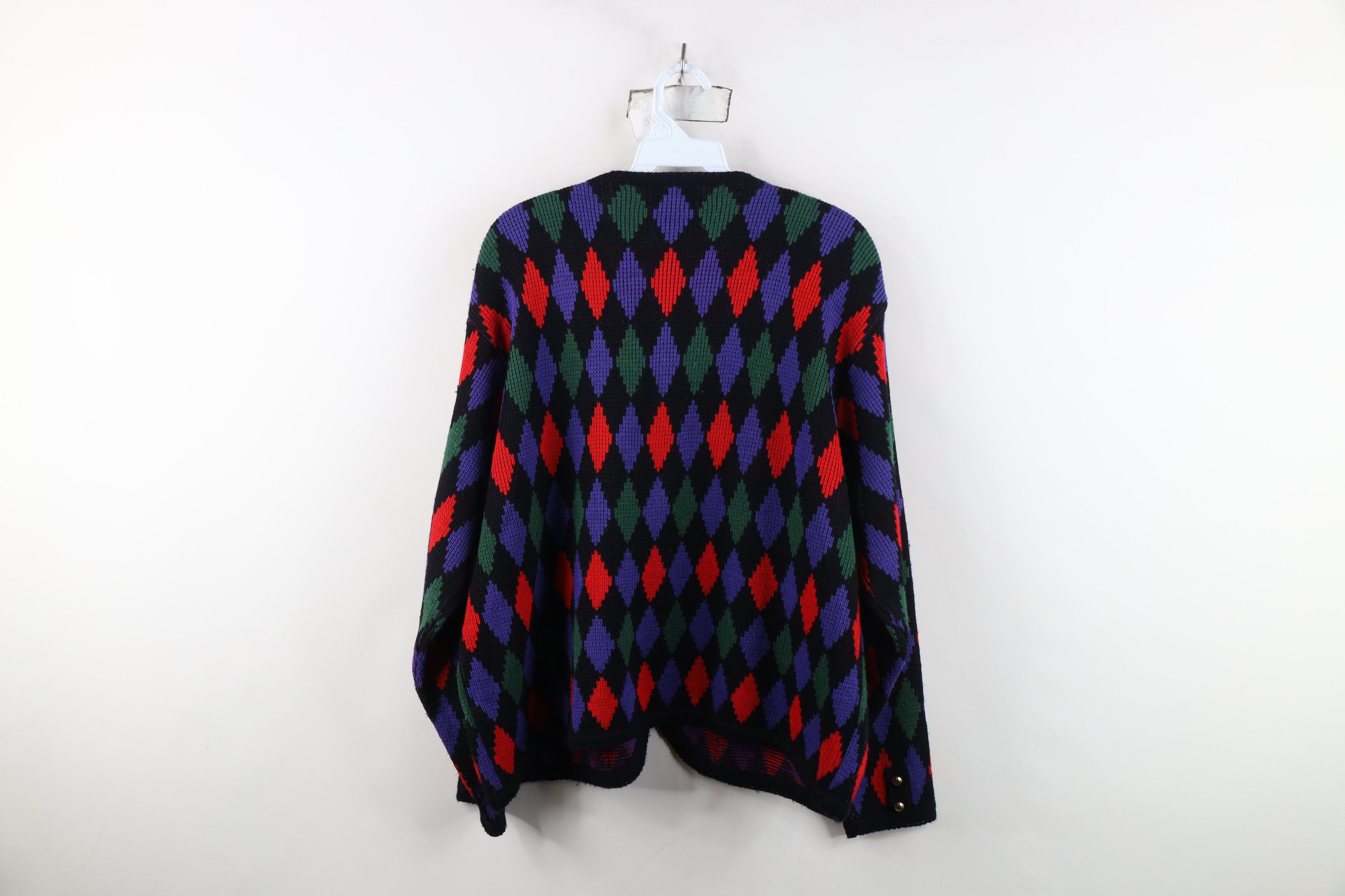 Vintage Vintage 90s Streetwear Diamond Knit Cardigan Sweater Acrylic Size XL / US 12-14 / IT 48-50 - 11 Thumbnail