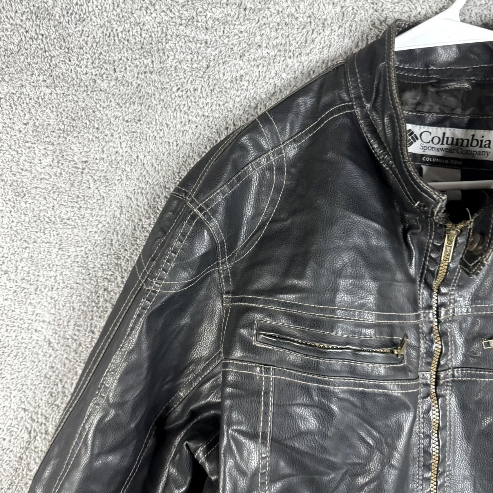 Vintage Columbia Jacket Mens XL Black Faux Leather Moto Full Zip Biker Casual Pockets Size US XL / EU 56 / 4 - 5 Thumbnail