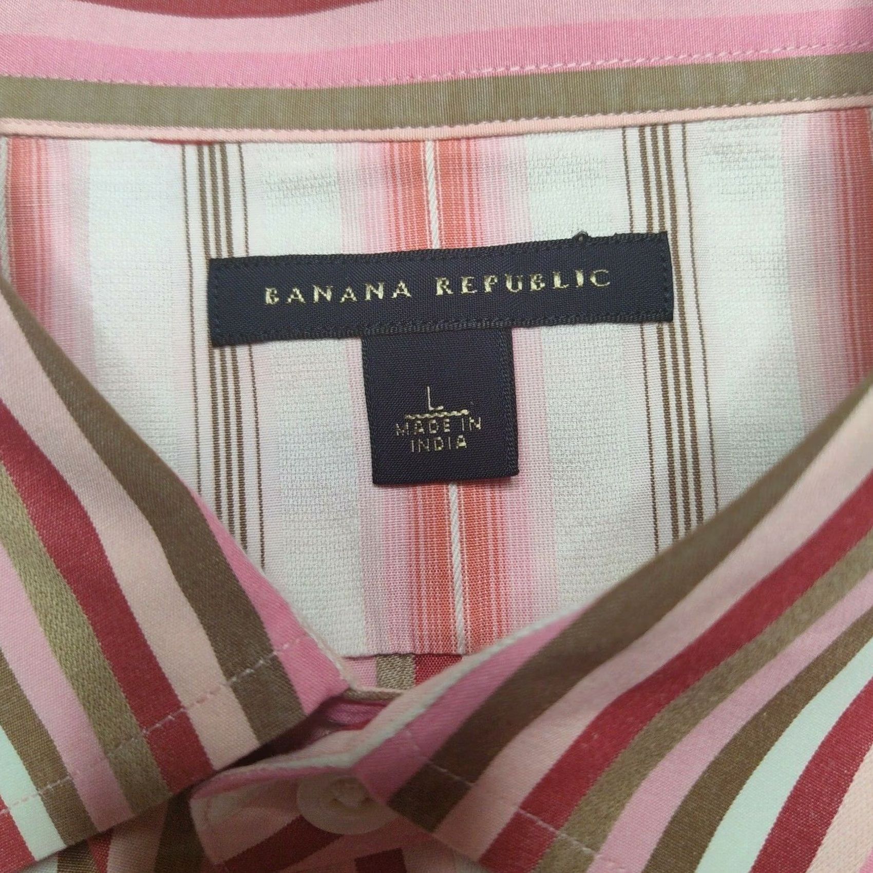 Banana Republic Banana Republic Shirt Men Large Pink Striped Cotton Button-Up Open Collar Long Sleeve Flip Cuff 100% Cotton Shirt Size US L / EU 52-54 / 3 - 4 Thumbnail