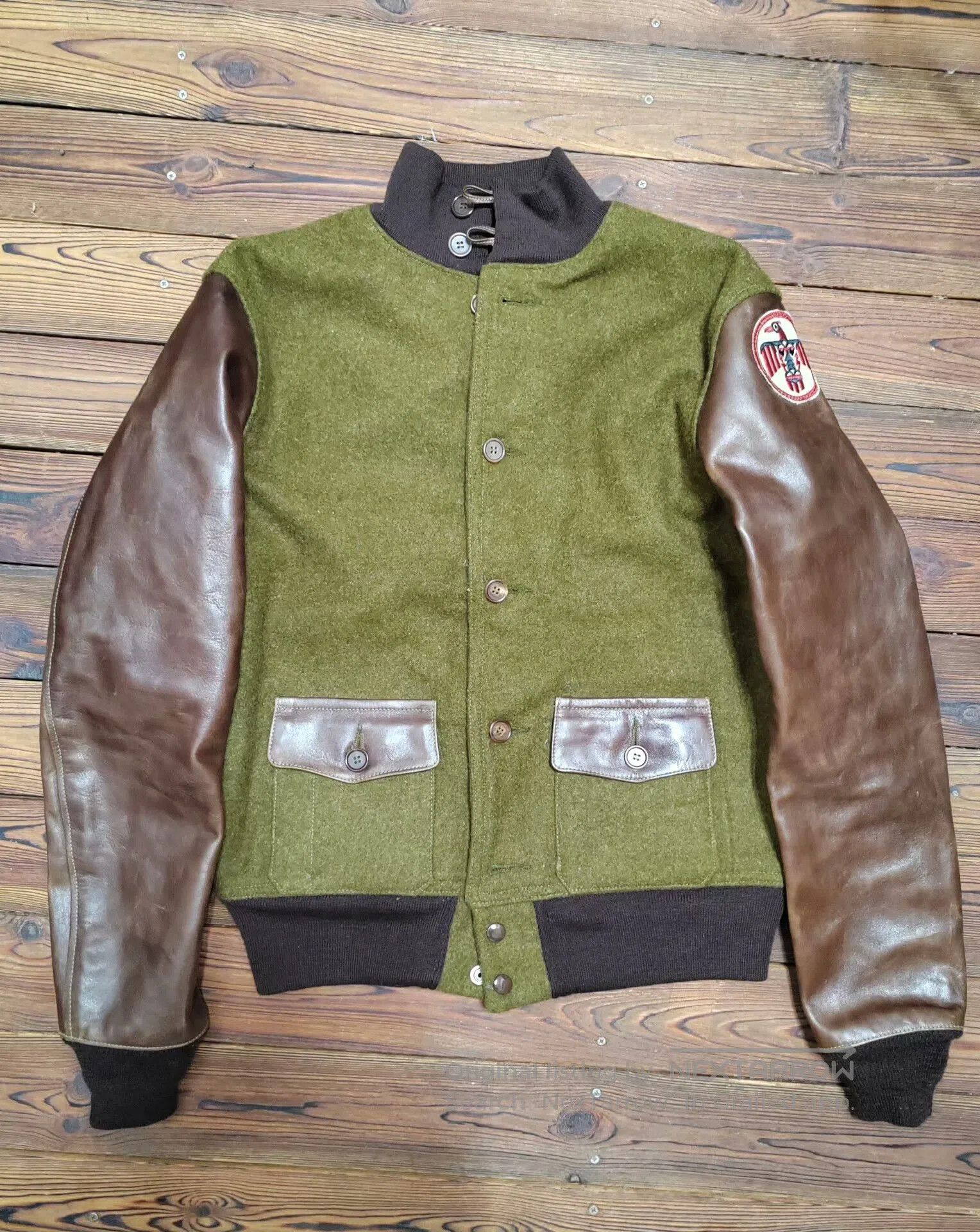 Japanese Brand Eastman A1 Thunderbird Wool Leather Jacket. Size US M / EU 48-50 / 2 - 2 Thumbnail
