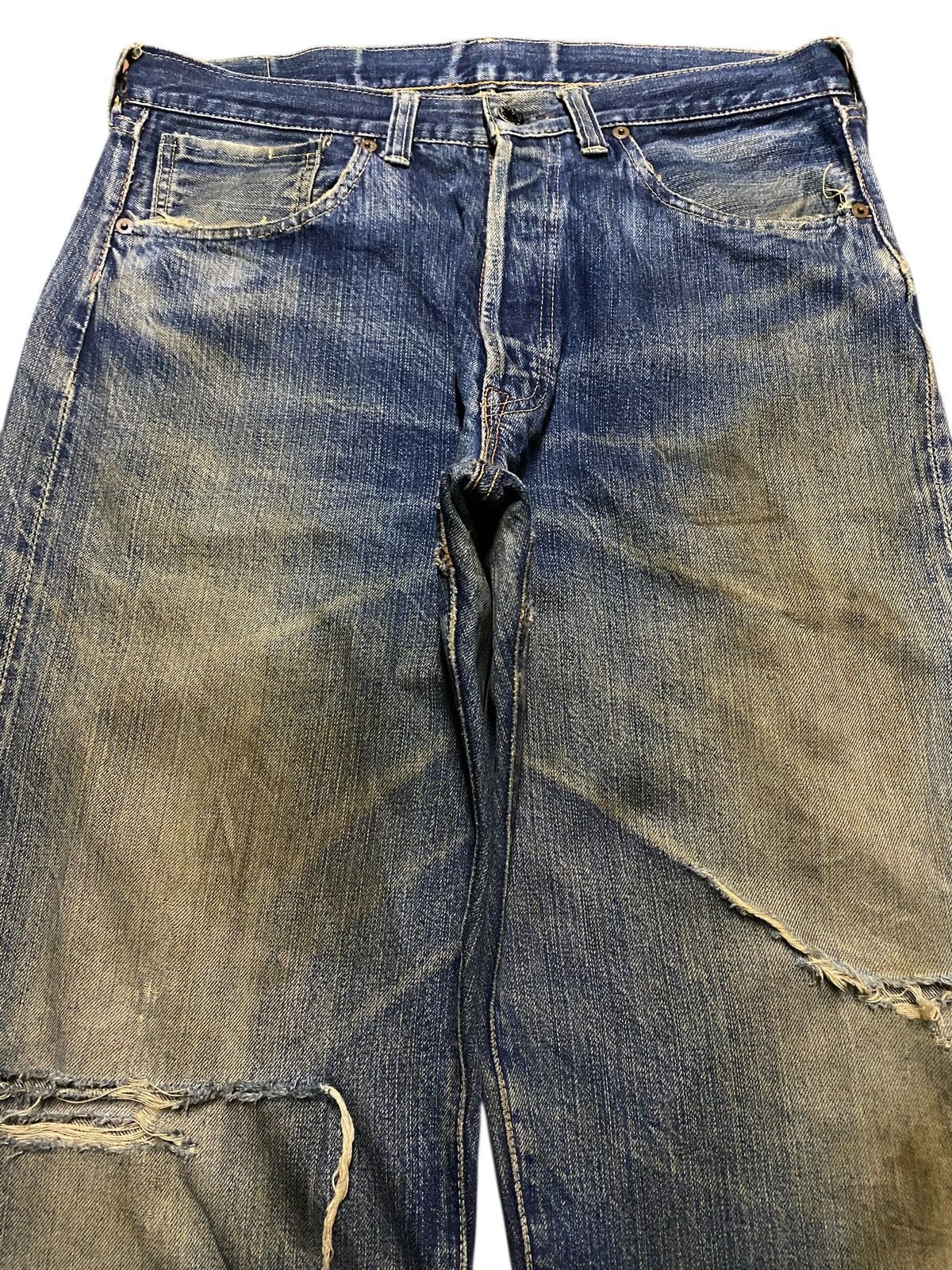The Real McCoy's Vintage Joe Mccoy Mud Wash Selvedge Distressed Baggy Jeans Size US 33 - 3 Thumbnail