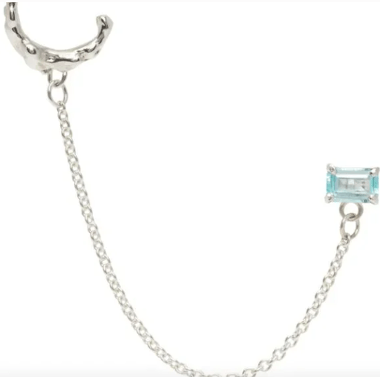 image of Faris X Ssense Exclusive Silver & Blue Topaz Single Earring, Women's