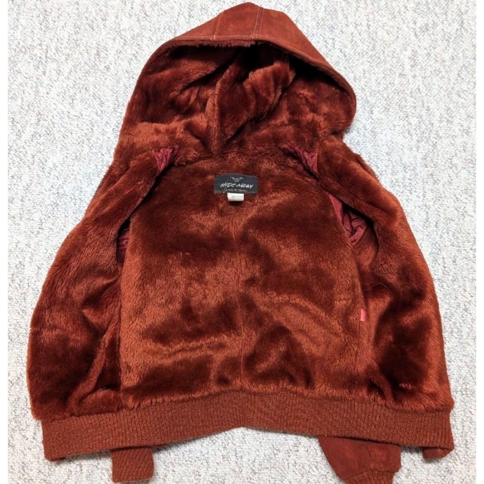 Vintage VINTAGE westERn split-suede cowhide Leather XS sherpa HOODED jacket 34-36 Mens 1970s Rancher Rust Orange Cowboy Style Bomber Jacket Size US XS / EU 42 / 0 - 3 Thumbnail