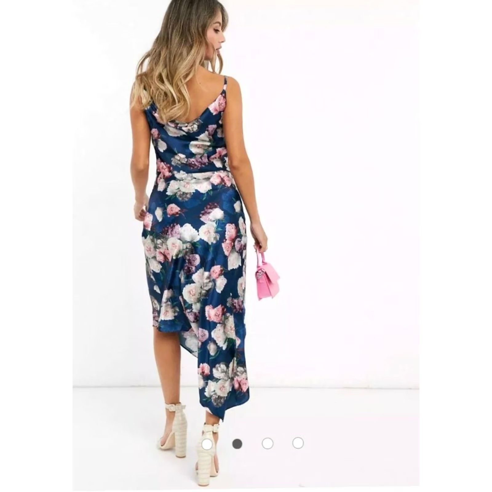 Vintage Chi Chi London Women's Midi Cami Floral Rose Print Dress Sz UK 10 US 6 Blue Sleeveless A-Line Casual Size M / US 6-8 / IT 42-44 - 4 Thumbnail