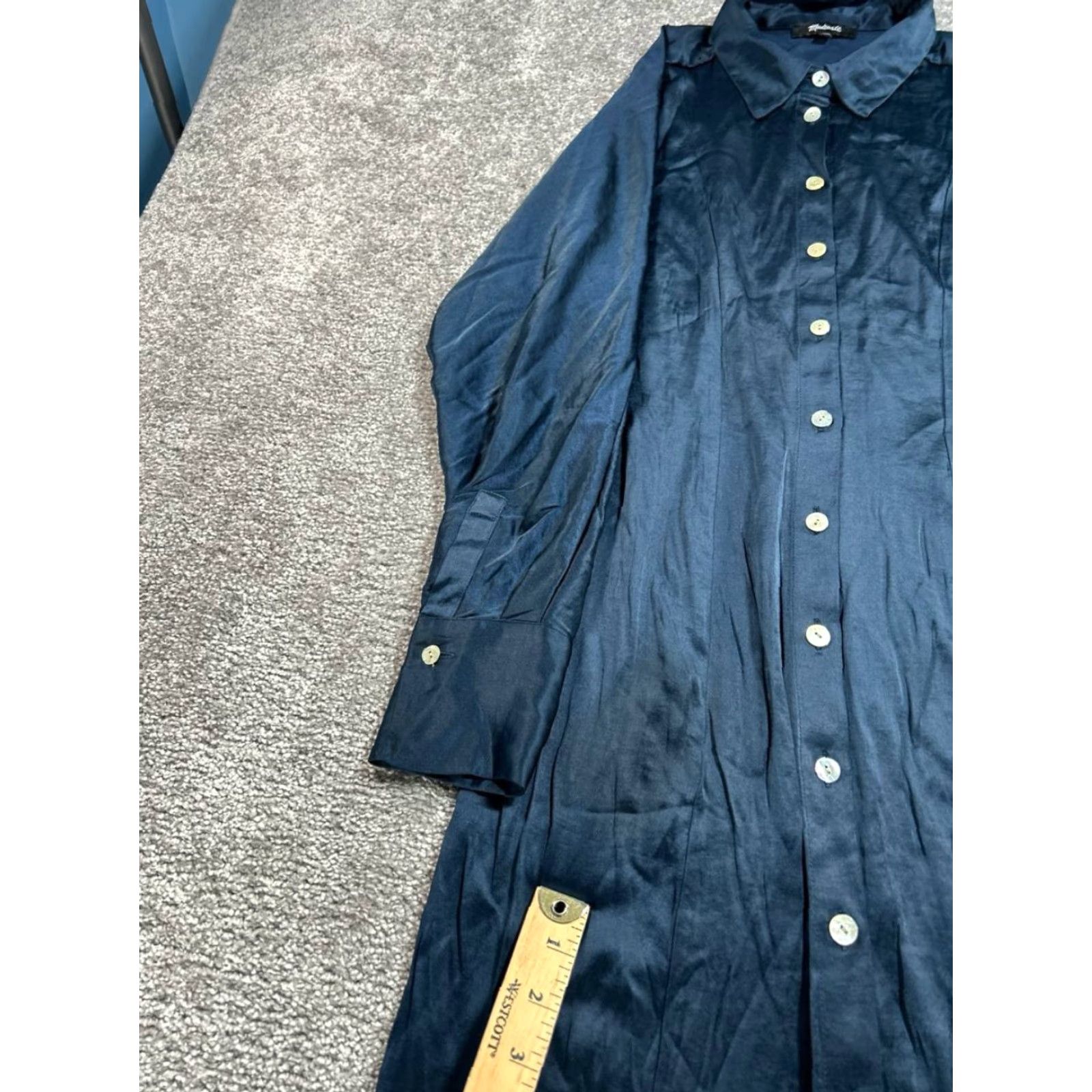 Madewell Madewell Shirt Dress Womens 6 Blue Satin Midi Shirt Dress Size M / US 6-8 / IT 42-44 - 5 Thumbnail