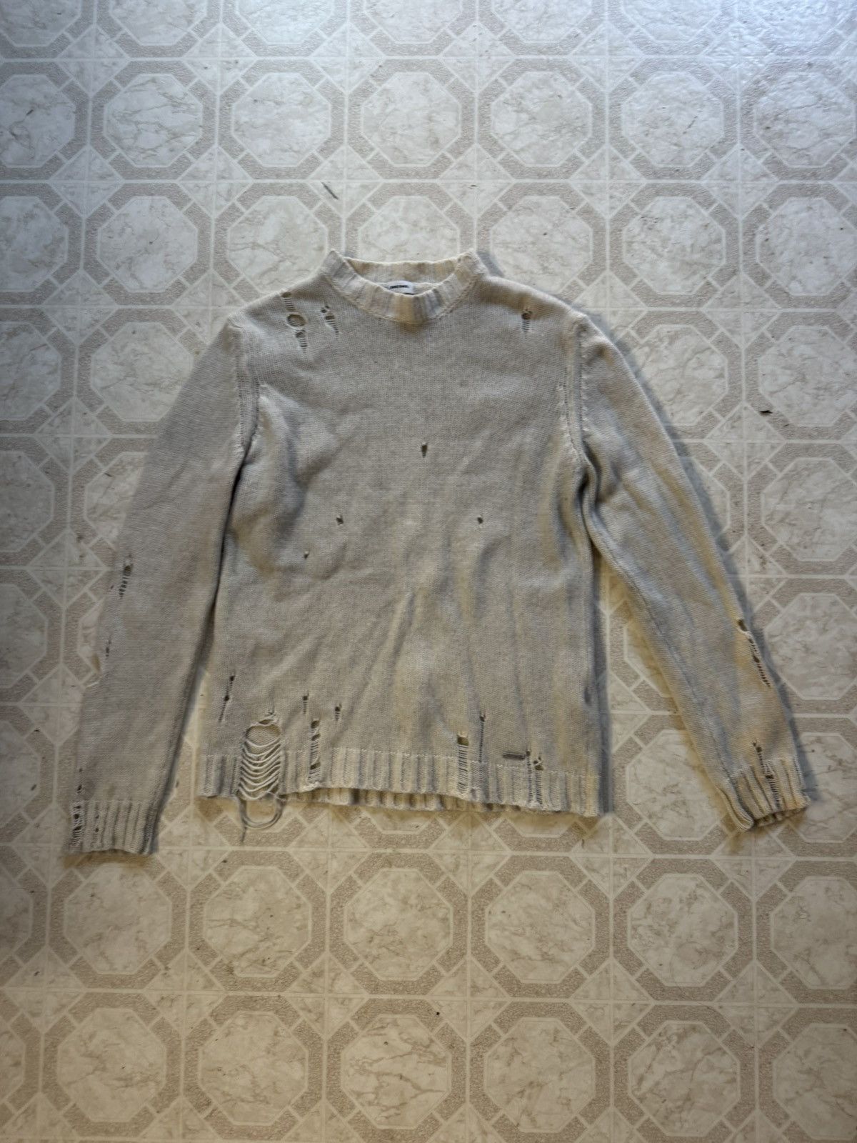 Diesel Diesel Cream Distressed Knitted Sweater Size US XL / EU 56 / 4 - 1 Thumbnail