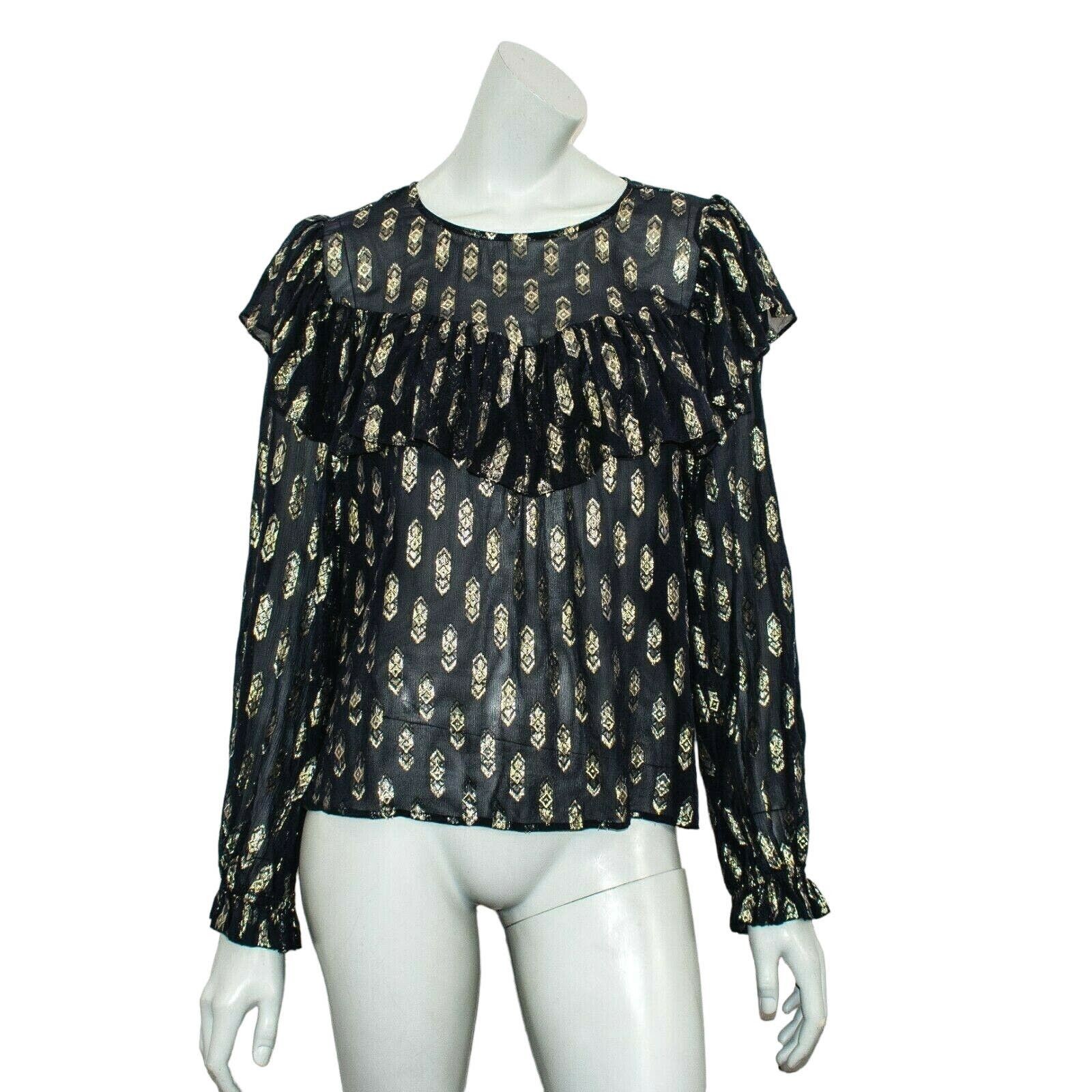 image of Loveshackfancy Love Shack Fancy Erin Ruffle Top Sheer Golden Metallic in Blue, Women's (Size Medium
