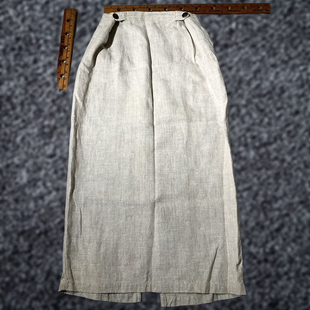Vintage VINTAGE Eggplant Skirt Womens US Size 2 Beige 100% Linen Pencil Button Elastic Waist Long Skirt Body/Workwear/Party Womens Size 26" / US 2 / IT 38 - 1 Thumbnail