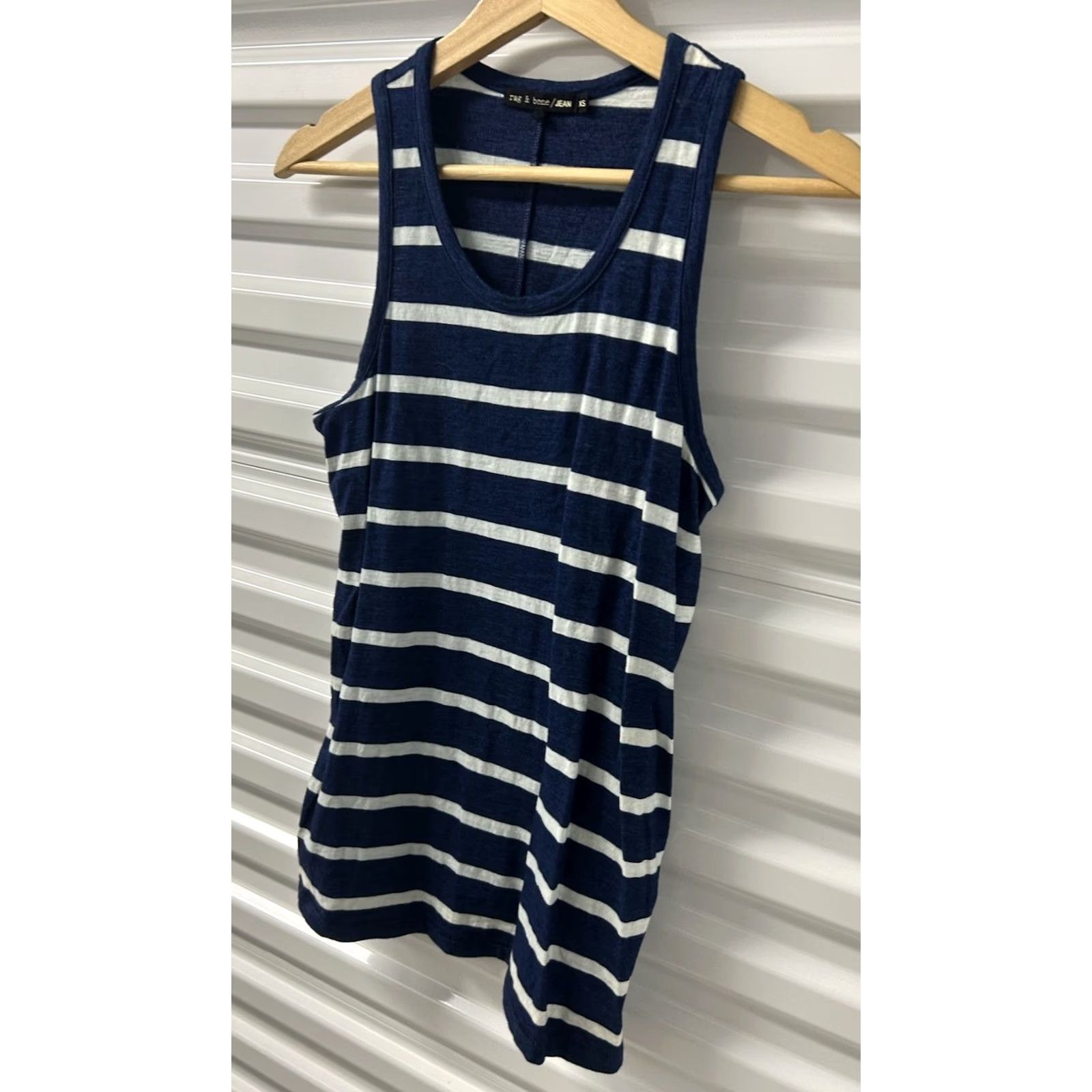Rag & Bone Womens rag & bone Tank Top Navy White Striped Crew Neck Sleeveless XS Relaxed Fit Cotton Jersey Peru Casual Womens Size XS / US 0-2 / IT 36-38 - 3 Thumbnail