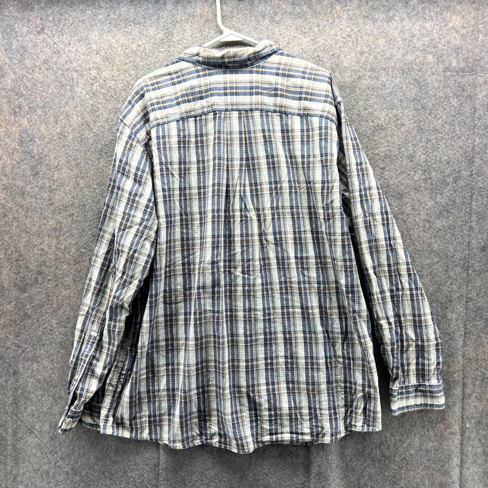 Eddie Bauer VINTAGE Eddie Bauer Shirt Men 2XL Button-Down Plaid Blue Beige Col l ar-S sade? Size 48R - 2 Thumbnail