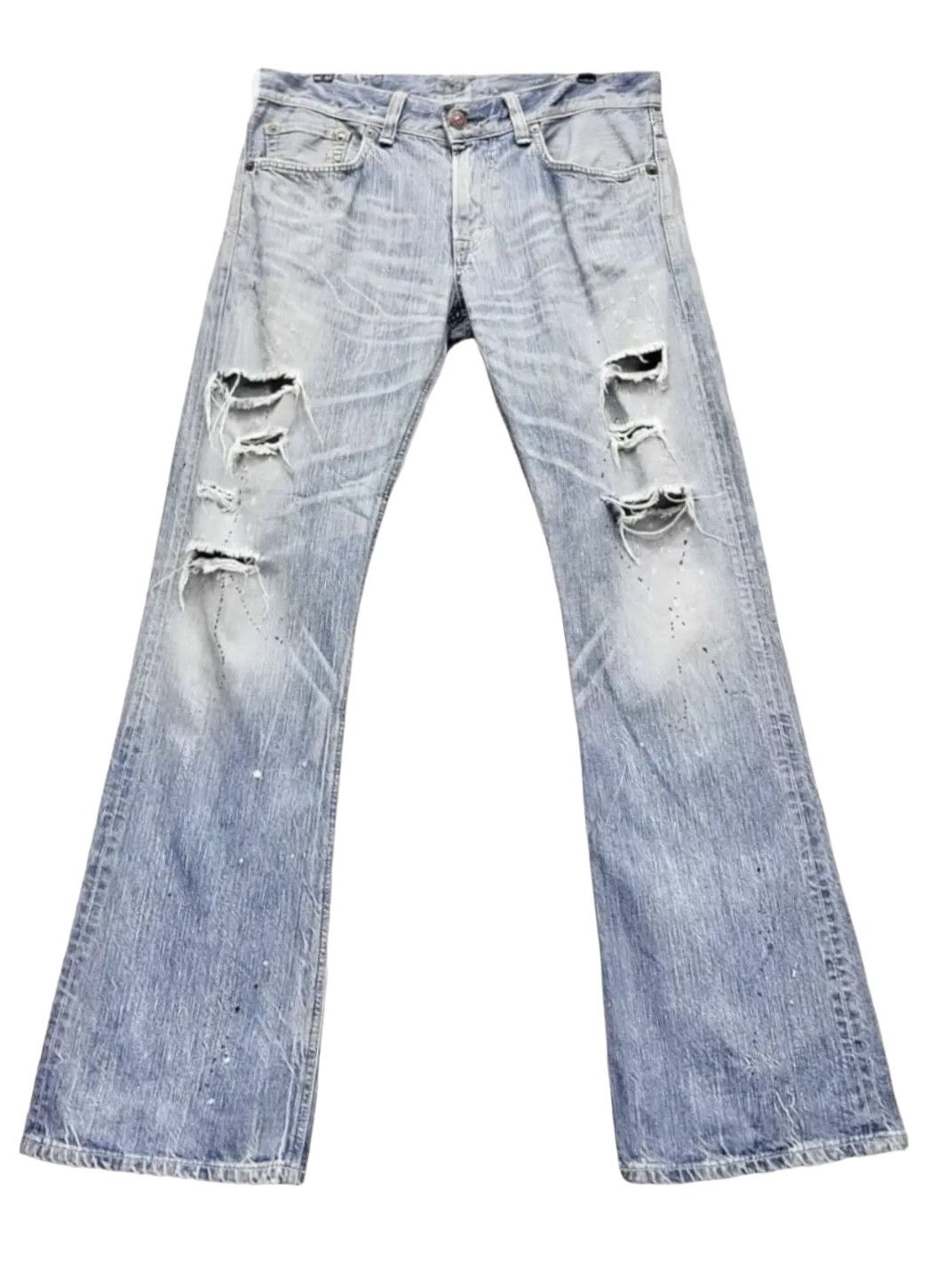 Edwin BLUE TRIP Grunge Flare Light Wash Blue Natural Ripped Denim Size US 34 / EU 50 - 1 Thumbnail