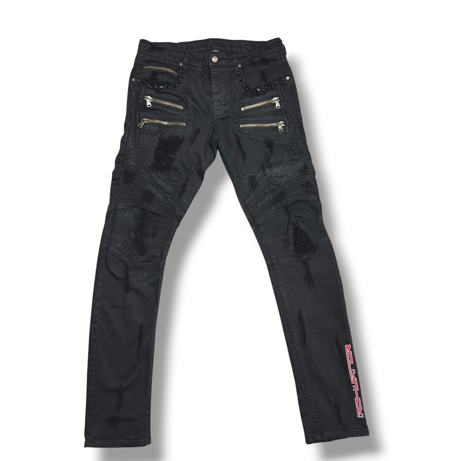 Rockstar Energy Rockstar Original Sushi Black Moto Biker Jeans Studded Punk Size US 32 / EU 48 - 1 Thumbnail