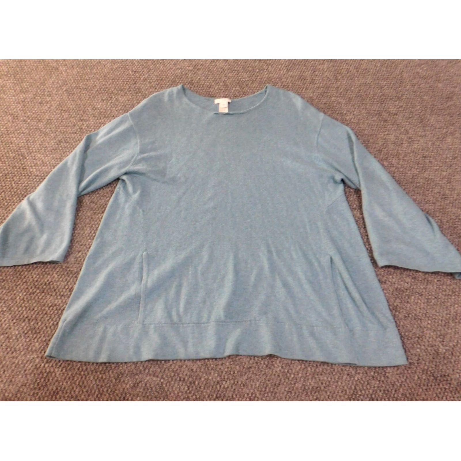 J. Jill J. Jill Sweater Pullover Womens Medium Blue Cable-Knit Cotton Cashmere Stretch Round Neck Long Sleeve with Pockets - Regular Fit, Winter Gift padrões Size M / US 6-8 / IT 42-44 - 2 Thumbnail