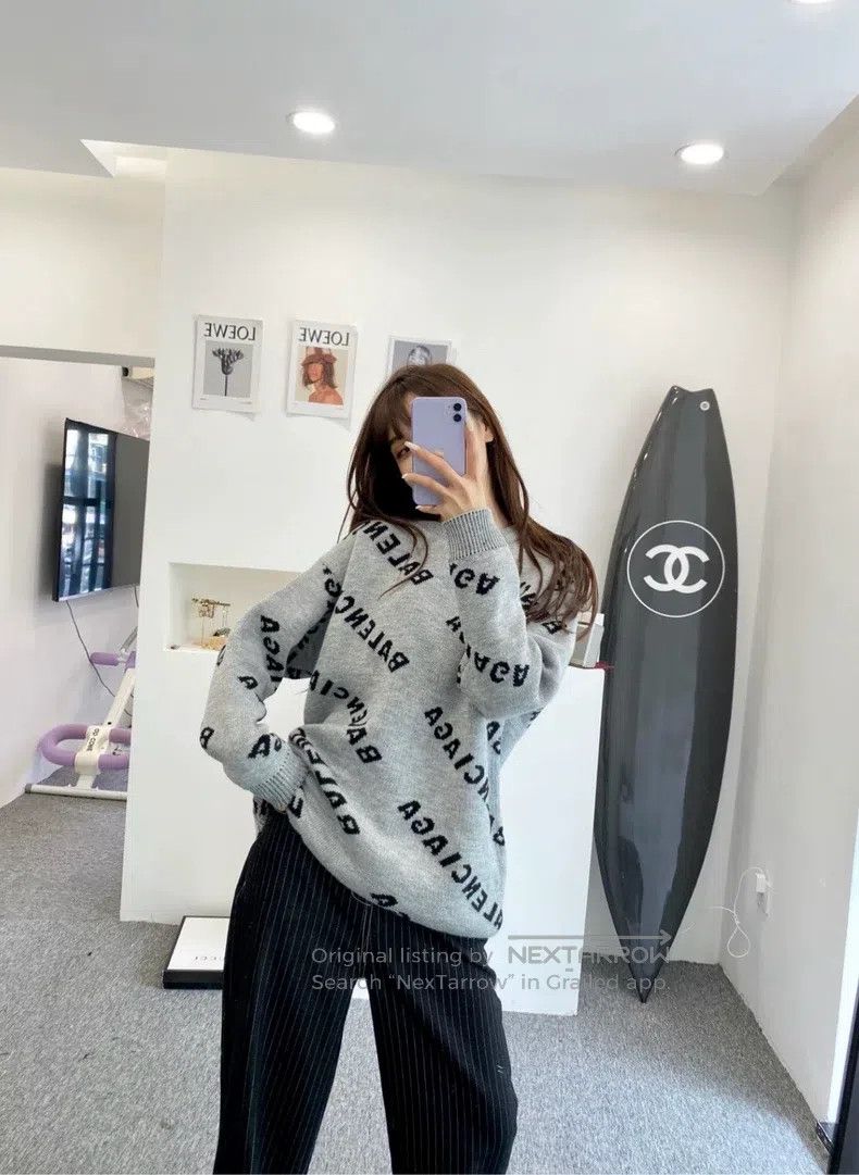 Balenciaga Balenciaga Dark Gray Barrage Full Print Logo Knit Sweater Size US S / EU 44-46 / 1 - 8 Thumbnail