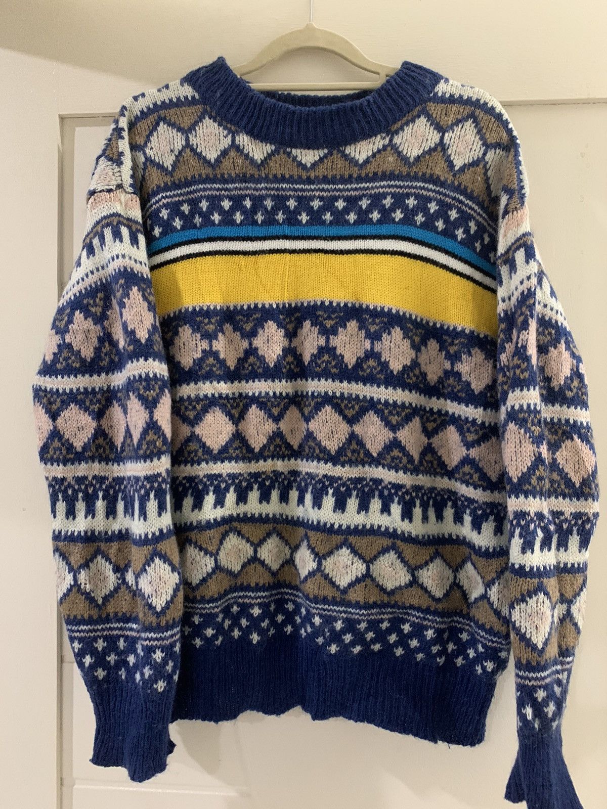 Japanese Brand Niko And Knitwear Blue Yellow Size US XL / EU 56 / 4 - 1 Thumbnail