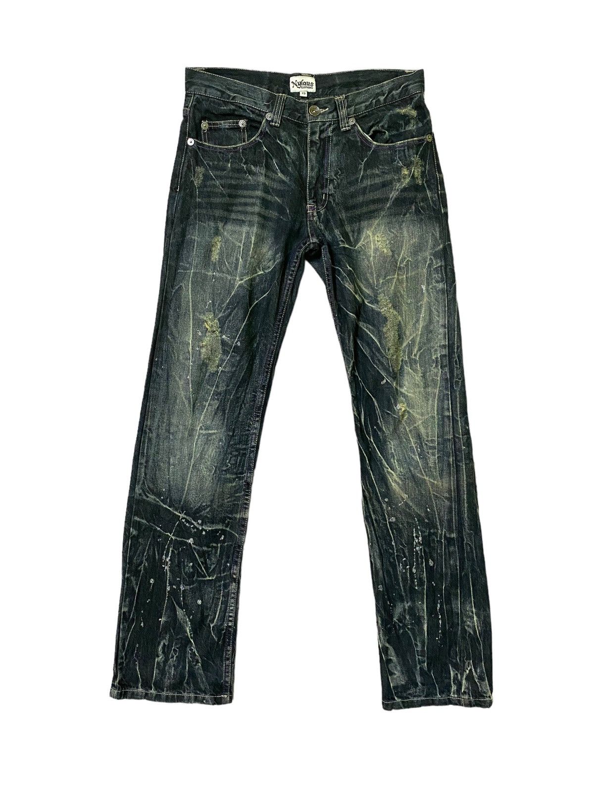 image of Archival Clothing x Avant Garde Nylaus Jeans Acid Wash Paint Splash Distressed Jeans in Blue (Size 