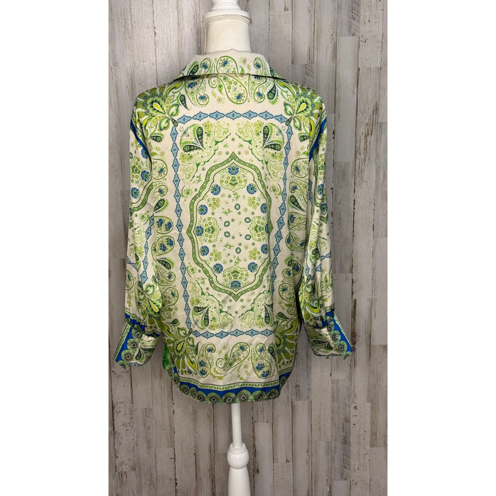 Zara Zara Women's Paisley Print Button-Up Blouse Green Blue Small Size S / US 4 / IT 40 - 4 Thumbnail