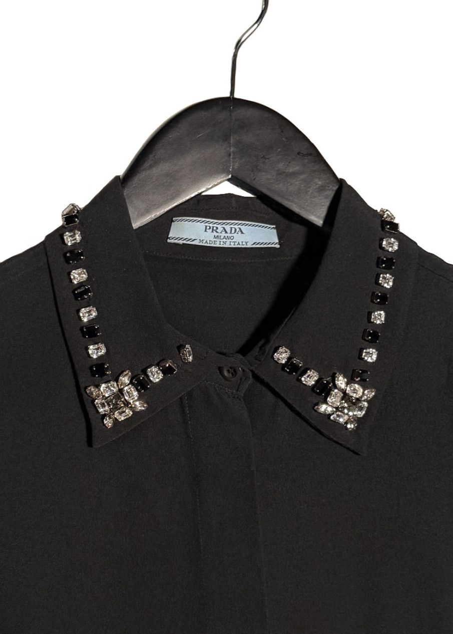 Prada Prada Black Silk Crystal Embellished Collar Blouse Size S / US 4 / IT 40 - 3 Thumbnail