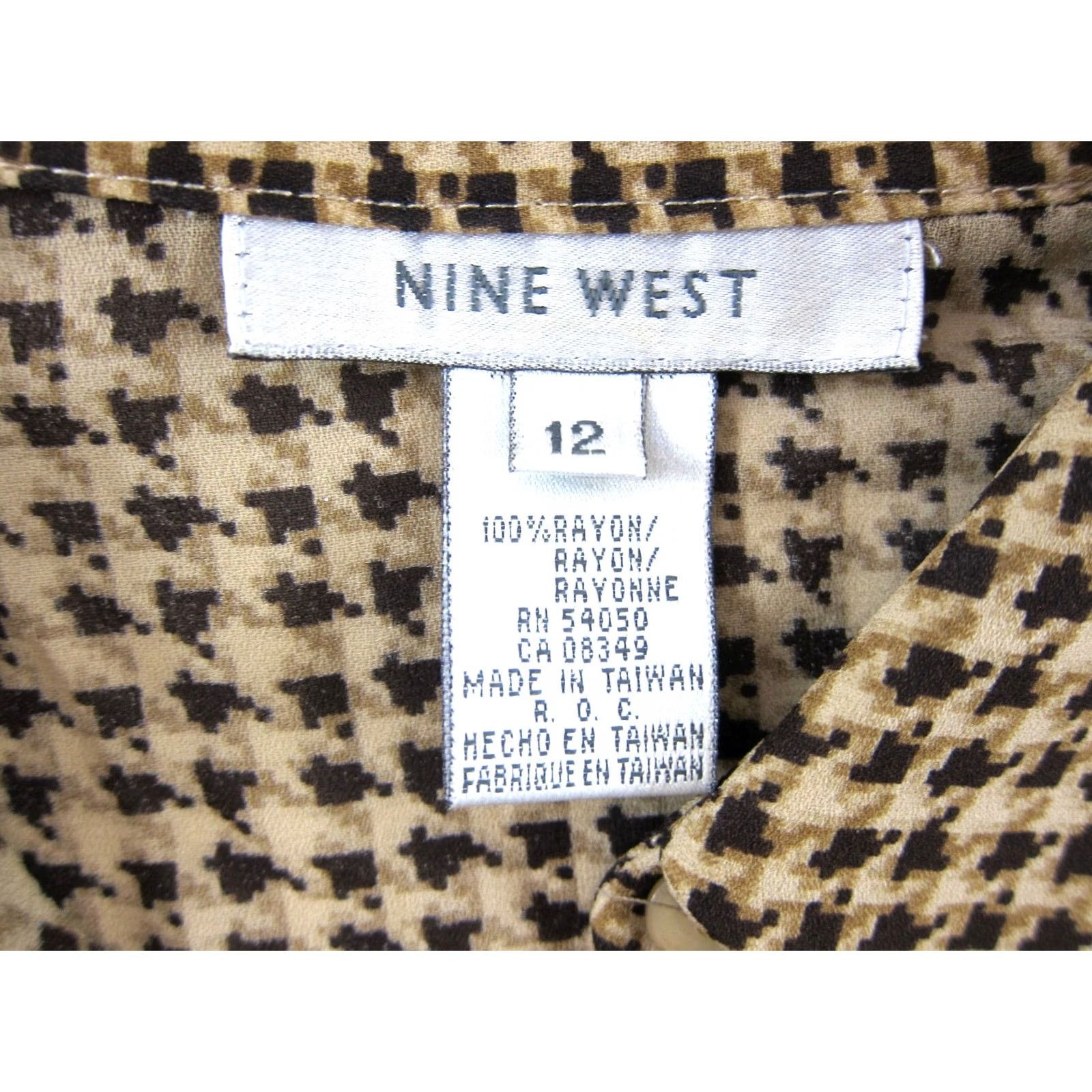 Nine West VINTAGE Nine West Shirt Dress 12 Brown Checked Short Sleeve Button Up Rayon 100% Shirt Dress, Vintage, Brown, 12, Nine West Size XL / US 12-14 / IT 48-50 - 3 Thumbnail