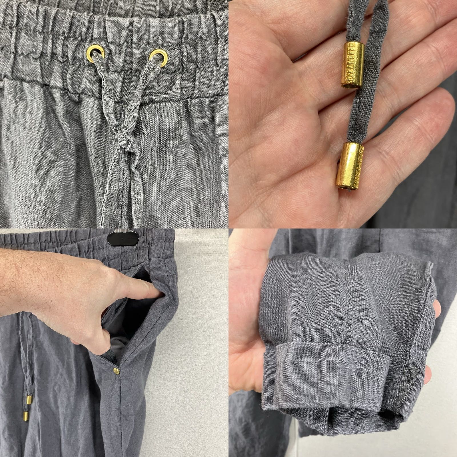 Ellen Tracy VINTAGE Ellen Tracy Jogger Pants Women's S Gray Linen Drawstring Elastic Waist Pockets 100% Linen Tapered Leg Modern Boho Beach 90s Womens Size 28" / US 6 / IT 42 - 8 Thumbnail