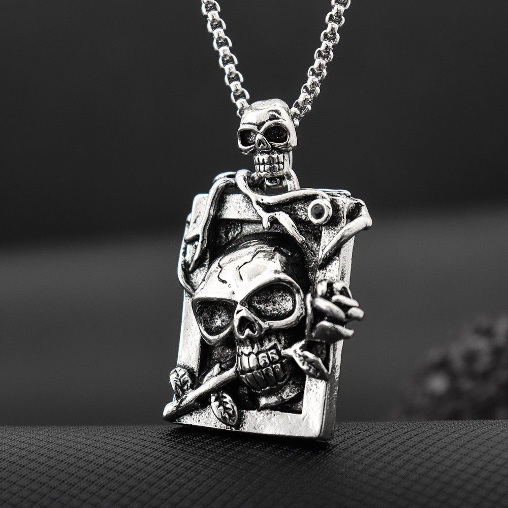 Jewelry × Vintage Rectangle Skeleton Rose Pendant Necklace Size ONE SIZE - 1 Thumbnail