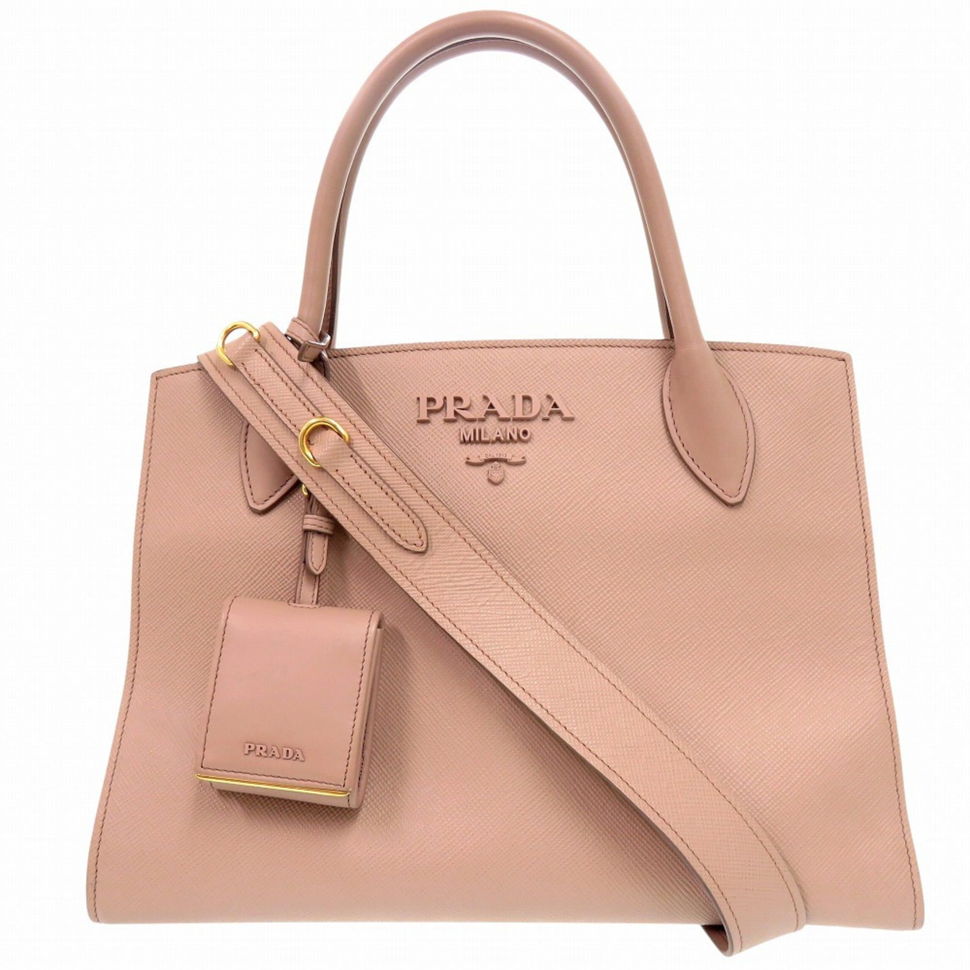 Prada Excellent condition Prada Monochrome 1BA155 Saffiano Leather Pink Beige 2-Way Handbag 1277PRADA Size ONE SIZE - 1 Thumbnail