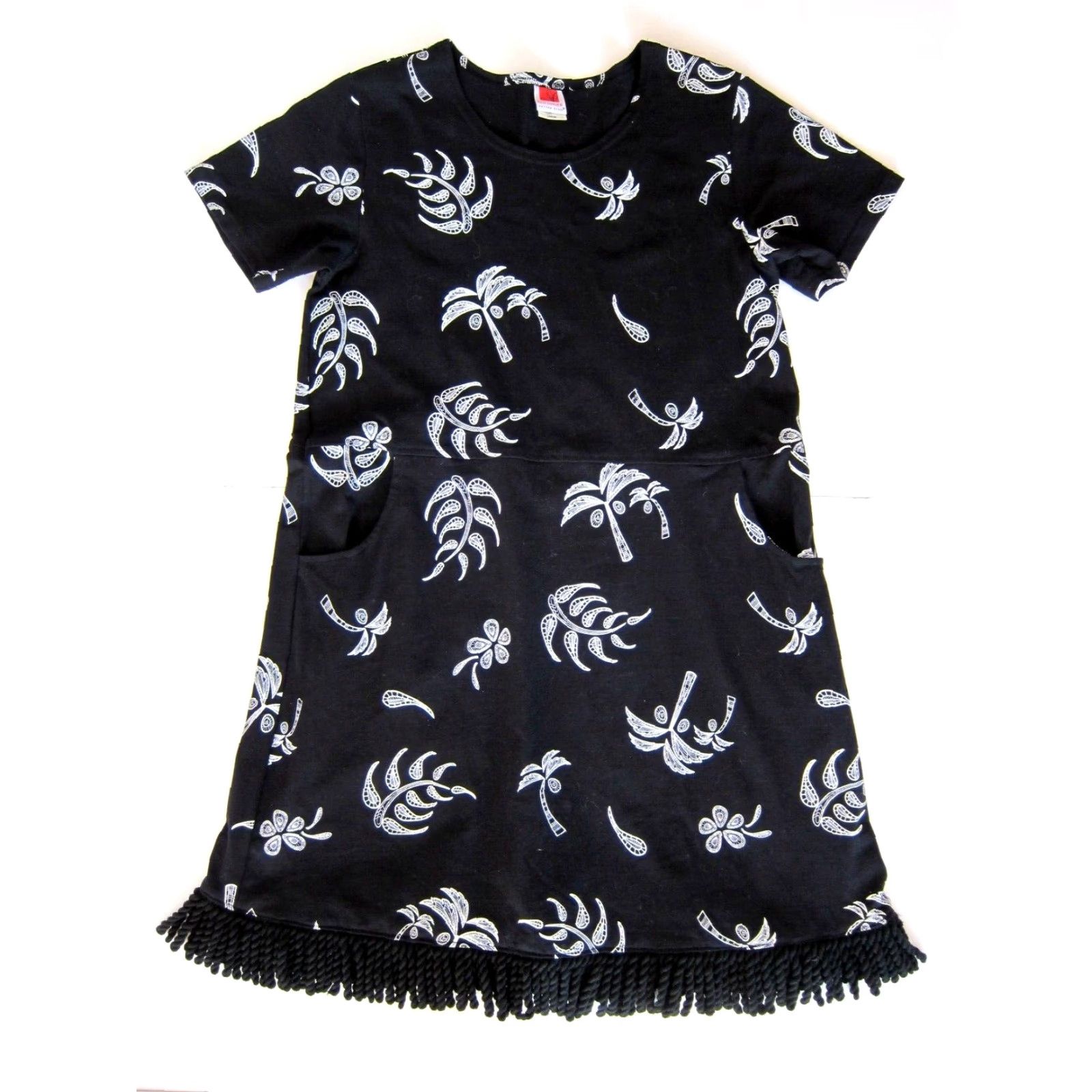 Vintage VINTAGE Red Ginger Black White 100% Cotton Palm Tree Fringe Pocket Tunic Dress L Size L / US 10 / IT 46 - 2 Thumbnail