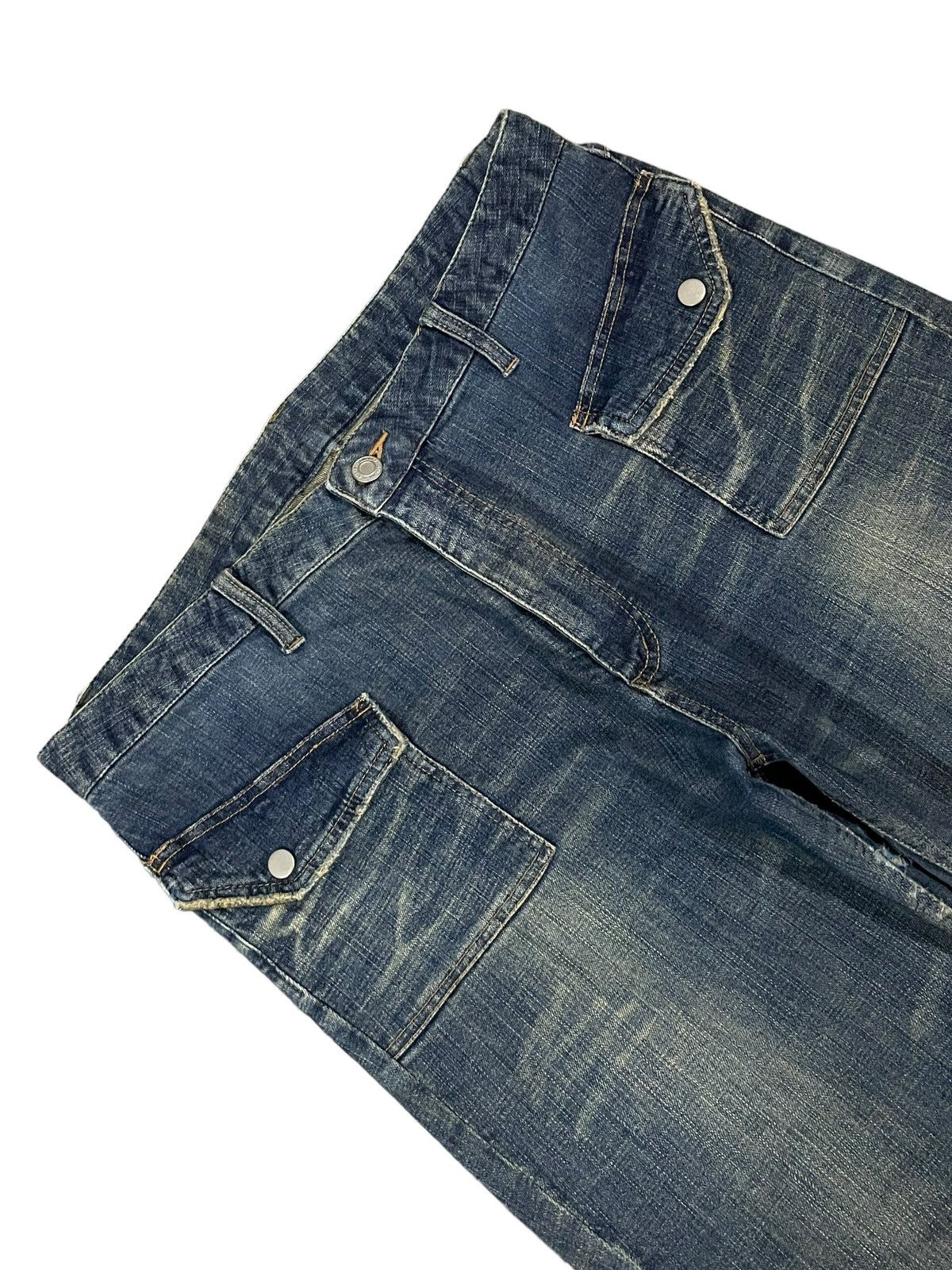 POST ARCHIVE FACTION (PAF) Vintage Japanese Bush Pants Mud Wash Distressed Flare Jeans Size US 34 / EU 50 - 9 Thumbnail