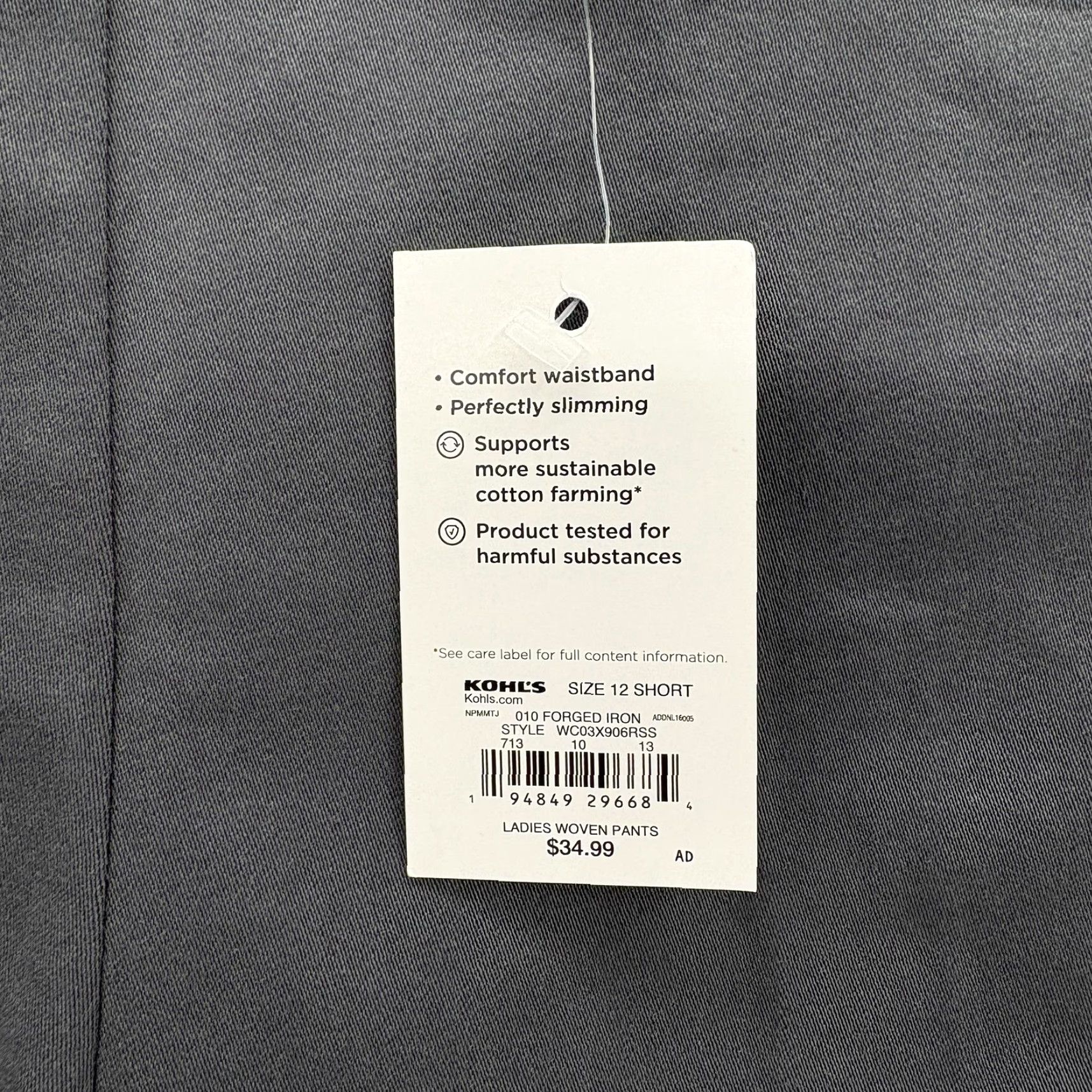 Croft & Barrow Croft & Barrow Pants Womens 12 Short Gray Effortless Stretch Straight Comfort Size 34" / US 12 / IT 48 - 4 Thumbnail