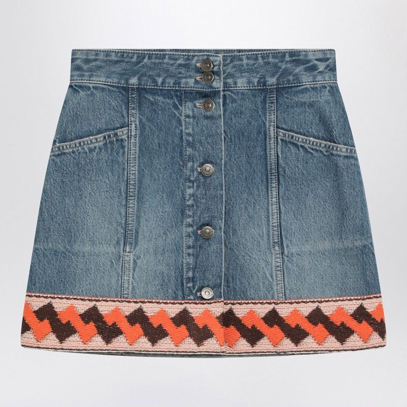 Valentino Denim Mini Skirt With Jacquard Trim